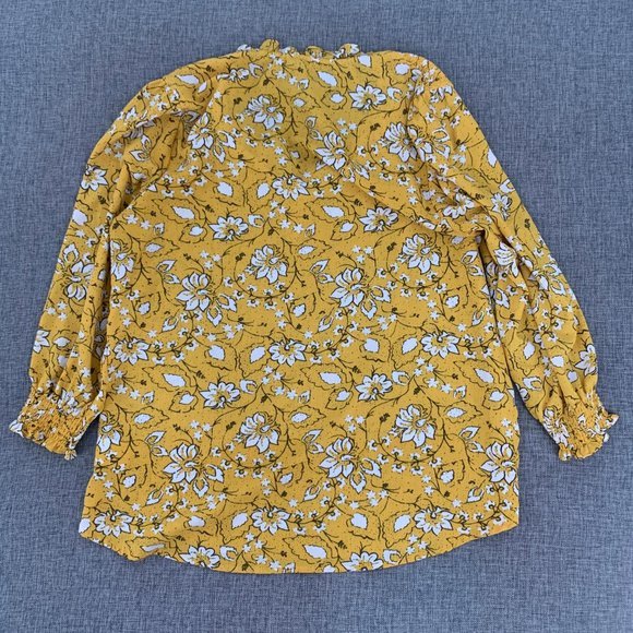 Jasmine & Juliana Yellow Floral‎ Blouse Small 3/4th Sleeves Ruffled Neckline - Picture 12 of 15